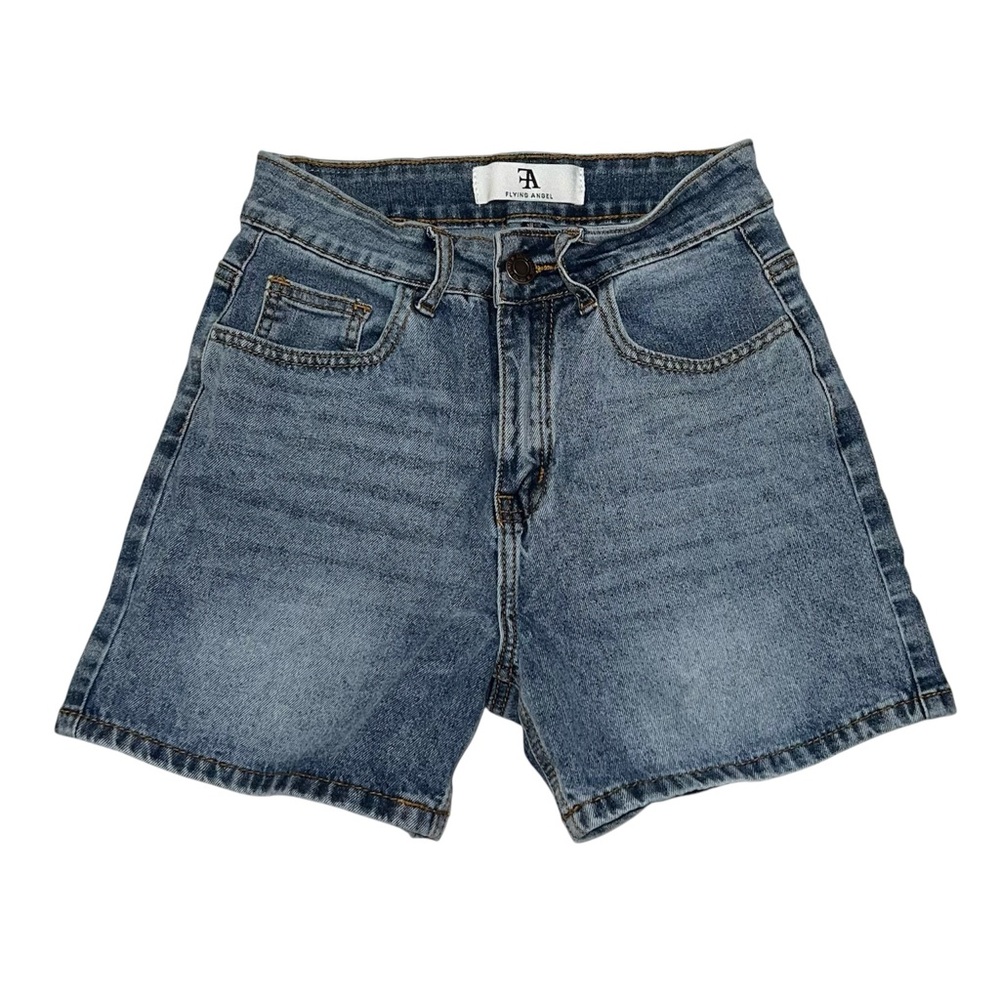 Flying Angel Denim High Waisted Mini Shorts Light Wash High Rise Casual